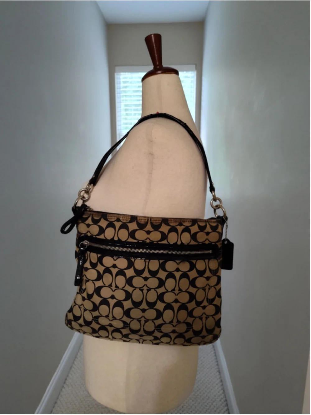 Women's Coach Shoulder Bag One Size Beige Black Signature Canvas